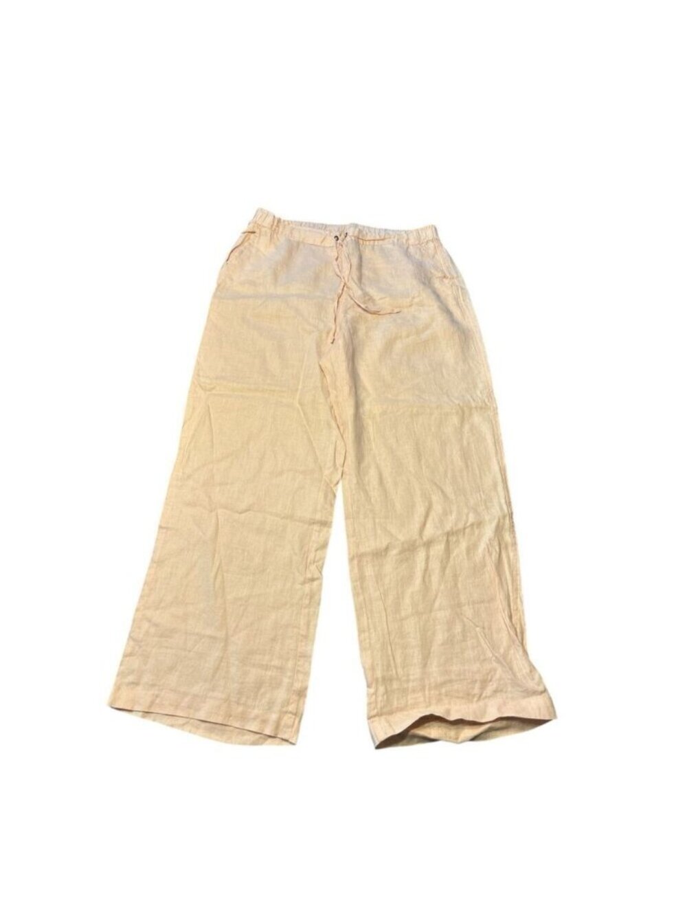 Women's Peach Linen Tie Front Wide Leg Pants Pockets - Picture 2 of 3
